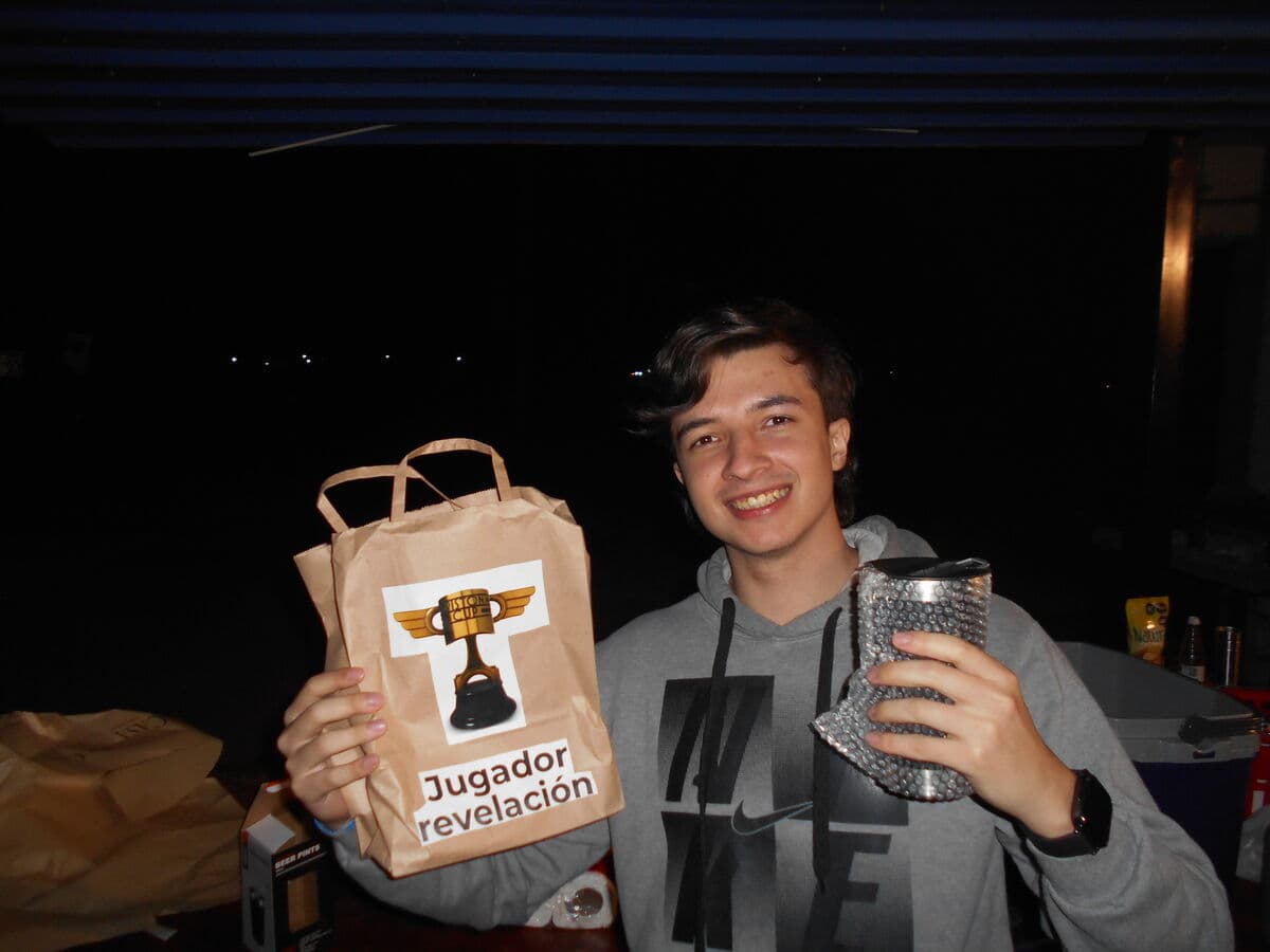 Breakthrough Player award winner with the prize bag